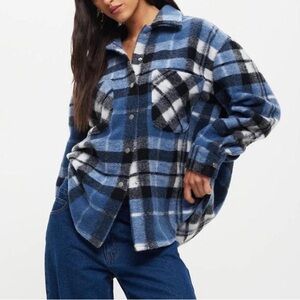 Lioness Blue, Black, and White Striped Surplus Jacket Flannel